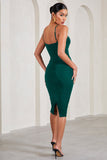 Love Tapes Dark Green Corset Mesh Midi Dress