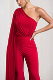 Aurora Red One Shoulder Cape Sleeve Jumpsuit