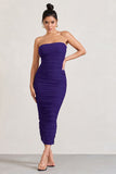 My Lady Purple Strapless Bodycon Ruched Mesh Maxi Dress