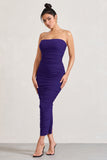 My Lady Purple Strapless Bodycon Ruched Mesh Maxi Dress