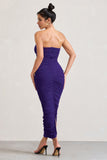 My Lady Purple Strapless Bodycon Ruched Mesh Maxi Dress