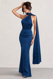 Mademoiselle Navy Asymmetric Scarf Neck Backless Maxi Dress