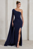 Romi Navy One Shoulder Twist Design Maxi Dress