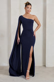 Romi Navy One Shoulder Twist Design Maxi Dress