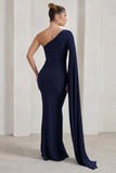 Romi Navy One Shoulder Twist Design Maxi Dress