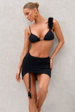 Laguna Black Ruched Chiffon Mini Skirt With Beaded Drawstrings