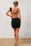 Laguna Black Ruched Chiffon Mini Skirt With Beaded Drawstrings
