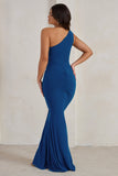 Lilou Cobalt Blue One Shoulder Wrap Skirt Maxi Dress