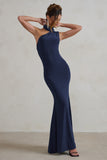 Capucine Navy One Shoulder Draped Maxi Dress