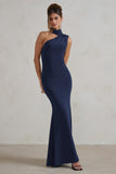 Capucine Navy One Shoulder Draped Maxi Dress