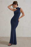 Capucine Navy One Shoulder Draped Maxi Dress