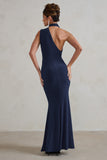 Capucine Navy One Shoulder Draped Maxi Dress