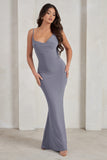 Corinne Grey Asymmetric Cowl Neck Backless Maxi Dress