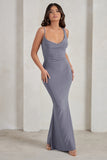 Corinne Grey Asymmetric Cowl Neck Backless Maxi Dress