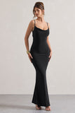 Francoise Black Cowl Neck Backless Maxi Dress With Lace Insert