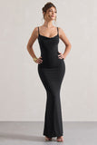 Francoise Black Cowl Neck Backless Maxi Dress With Lace Insert