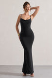 Francoise Black Cowl Neck Backless Maxi Dress With Lace Insert