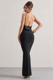 Francoise Black Cowl Neck Backless Maxi Dress With Lace Insert