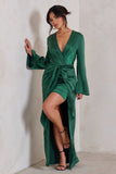 Patricia Green Extreme Plunge Long Sleeve Maxi Dress With Tie Detail