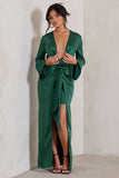 Patricia Green Extreme Plunge Long Sleeve Maxi Dress With Tie Detail