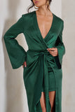 Patricia Green Extreme Plunge Long Sleeve Maxi Dress With Tie Detail
