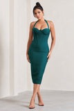 Supermodel Bottle Green Halter-Neck Corset Midi Dress