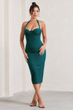 Supermodel Bottle Green Halter-Neck Corset Midi Dress