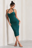 Supermodel Bottle Green Halter-Neck Corset Midi Dress