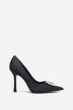 Lawless Black Satin Pointed Court Heels With Diamante Brooches
