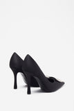 Lawless Black Satin Pointed Court Heels With Diamante Brooches