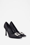 Lawless Black Satin Pointed Court Heels With Diamante Brooches
