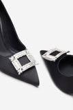 Lawless Black Satin Pointed Court Heels With Diamante Brooches