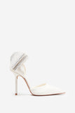 Flashing Lights Ivory Satin Pointed Court Heels With Diamante Bows