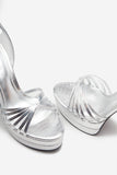 Mirror Mirror Silver Snakeskin Strappy Heeled Platform Sandals