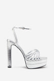 Mirror Mirror Silver Snakeskin Strappy Heeled Platform Sandals