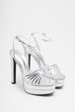 Mirror Mirror Silver Snakeskin Strappy Heeled Platform Sandals