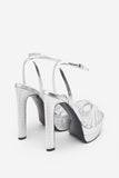 Mirror Mirror Silver Snakeskin Strappy Heeled Platform Sandals