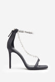 Oh Please Black Strappy Heeled Sandals With Diamante Chains