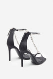Oh Please Black Strappy Heeled Sandals With Diamante Chains