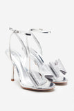 Bowing Silver Metallic Heeled Sandals With Diamante Bows