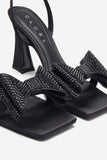 Headlines Black Ankle Strap Heeled Sandals With Diamante Bows