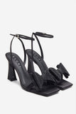 Headlines Black Ankle Strap Heeled Sandals With Diamante Bows
