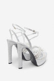 Doll Drama Silver Glitter Diamante Strappy Platform Heels