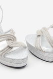 Doll Drama Silver Glitter Diamante Strappy Platform Heels