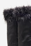 Soho Black Satin Pointed Heeled Boots With Feather Trims