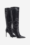 Uptown Black Croc Fitted Over-Knee Pointed Heeled Boots