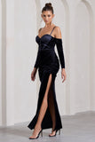 Meribel Navy Velvet & Satin Long-Sleeved Corset Maxi Dress