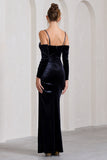 Meribel Navy Velvet & Satin Long-Sleeved Corset Maxi Dress