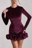 Claudine Port Velvet Long-Sleeved Ruffled Mini Dress
