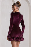 Claudine Port Velvet Long-Sleeved Ruffled Mini Dress